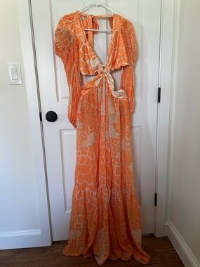 Rosevelvet Orange Patterned Cutout Maxi Dress